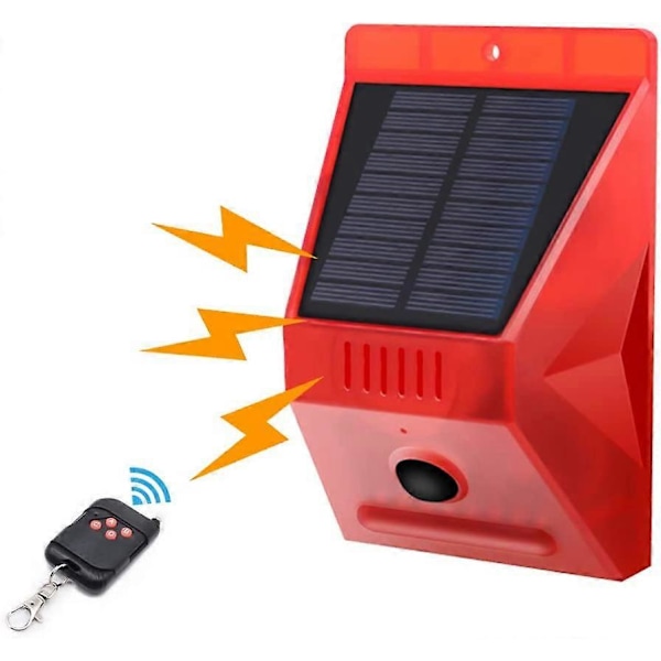 Solar Stroboskoplampa med Rörelsesensor Achort IP65 Vattentät LED Solar Alarmdetektor med Fjärrkontroll, 129db Ljud Säkerhet Vattentät Siren för H