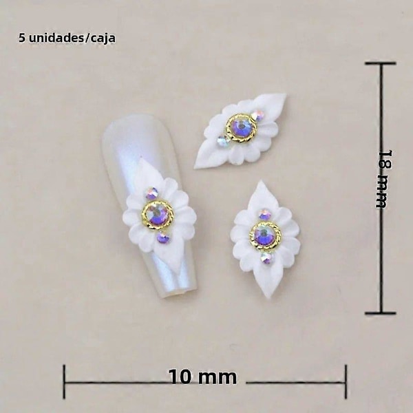 Kawaii Nagelkonstdekorationer med 3D Akrylblommor och Pärlor för DIY Nagelkonst Manikyrdekoration Sommarstil 5st