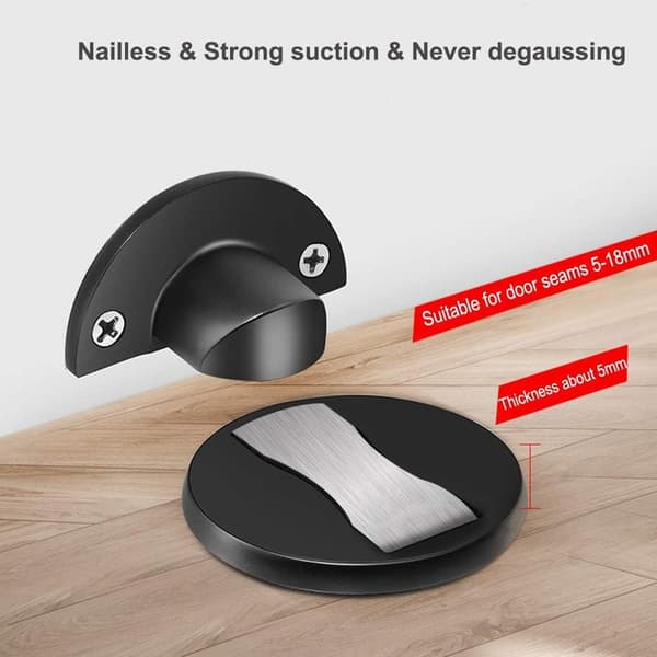Magnetisk dørstopper i 304 rustfrit stål – børstet finish – borefri installation – til mellemrum fra 5 til 18 mm
