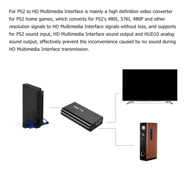för PS2 till HD Multimedia Interface Converter 1080P Plug and Play för PS2 Converter Adapter för HD TV Monitorer Projektorer