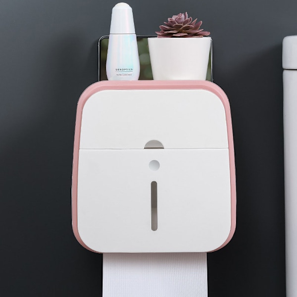 Väggmonterad pappershållare med starkt bärande pappersdispenser med transparent visningsfönster för hemtoalett rosa