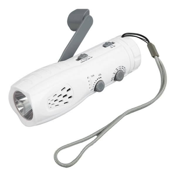 Handvev ficklampa radio bärbar multifunktionell support AM FM SOS larm ficklampa radio för hem utomhus vit