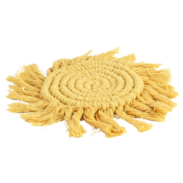 Hushålls handvävd rund placemat isolering underlägg kaffekopp isoleringsplatta matta dekoration (gul rund form)