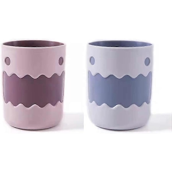 Tvåfärgad tandborstmugg, tecknad liten monsterdesign (rosa, lila och gråvit)