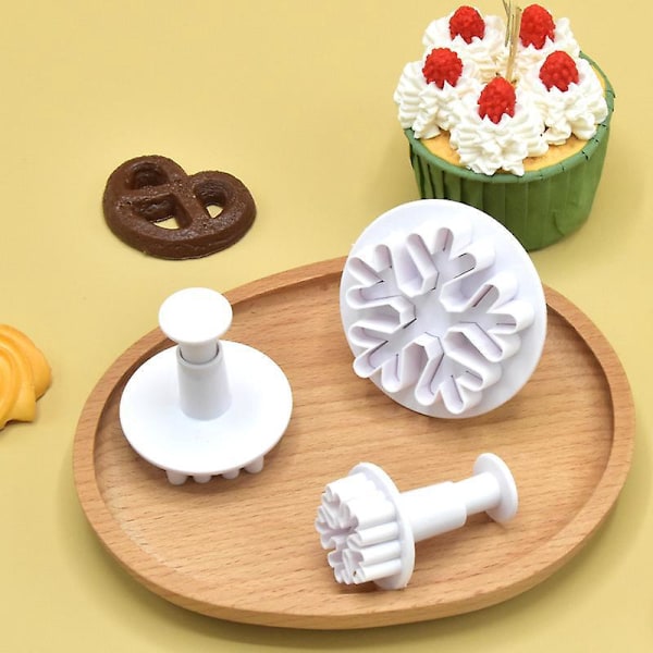 3 Cookie Stenciler Gummyformer Snøflak Håndtrykk Fondant Stempler Dekorer Cookies Håndverk Bakeverktøy