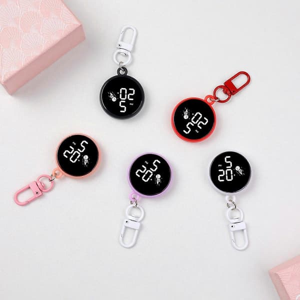User-Friendly Round Keychain Clock Creative Key Holder Charm for Personal Style Enhancement in Various Activities Pink Pink
