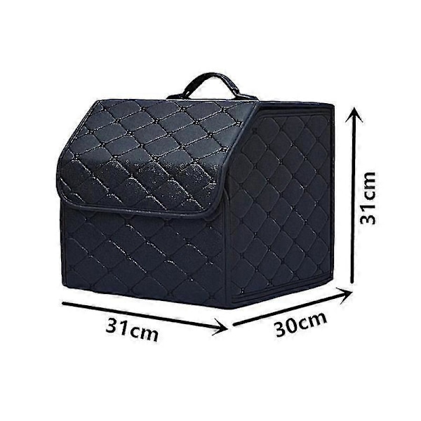 Bil Opbevaringstaske PU Læder Bagagerums Organizer - Sammenklappelig Bil Bagagerums Opbevaringsboks Tasker BlueLine 48Cm