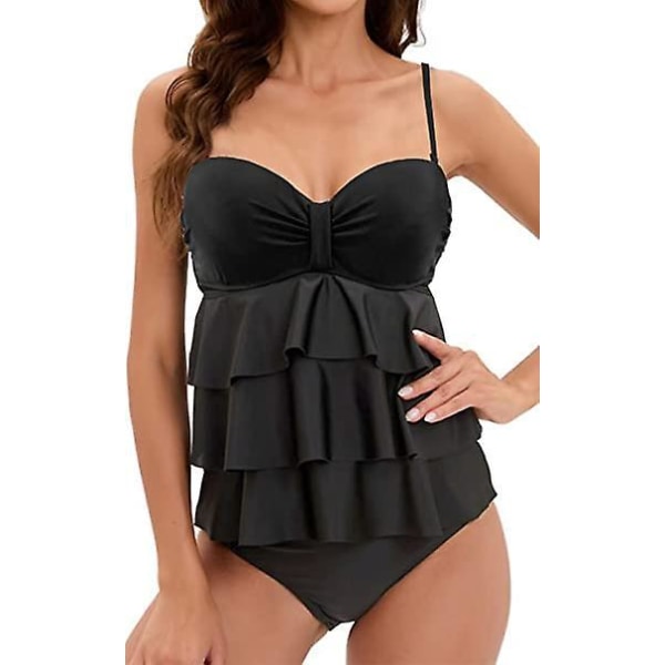 Flad mavepolstret, rygløst Bandeau Push-up Tankini badedragt til kvinder