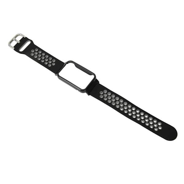 Hengittävä silikoniranneke suojakotelolla, sopii Mi Band 7 Prolle, musta harmaa ja musta kotelo