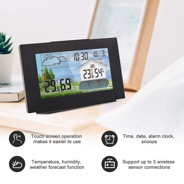Digital vejrstation med udendørs sensor, indendørs og udendørs termometer, hygrometer, LED-berøringsskærm og digitalt kalenderur
