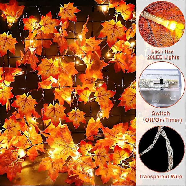 30ft Höstgirlang Höstdekorationer 60 Led Bladlampor Patenterade Realistiska Lönnlöv Batteridriven Höstdekor Höst Thanksgiving Halloween