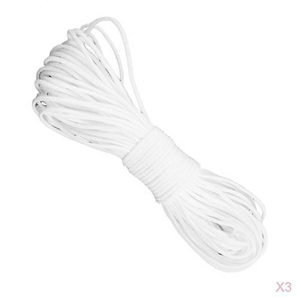 3 ruller elastisk snor, taljebånd, hvidt kantebånd, syning, kjoleskæring, 2,5 mm