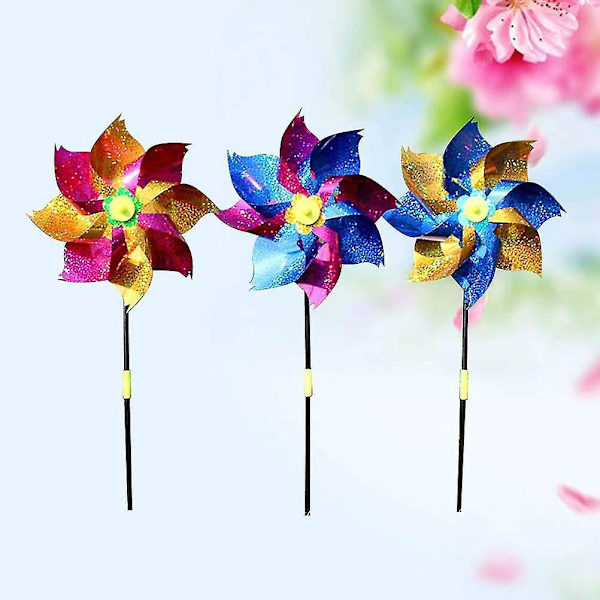 Farverige Pinwheel Wind Spinners - sæt med 8, glitrende plastik, perfekt havedekoration og børnegave