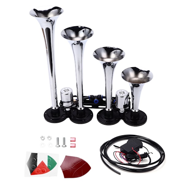 12-24V Luft Horn Kit 4 Trompet Tog Horn 130dB Køretøj Modificeret Lufthorn til Lastbil Bil Båd Van