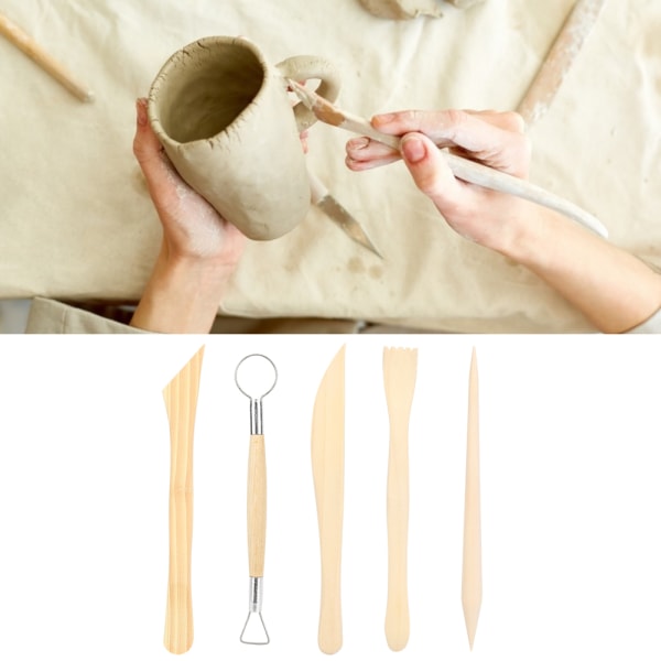 2 Sett Clay Wood Sculpting Tool Trehåndtak Keramikk Carving Keramiske modellering forsyninger