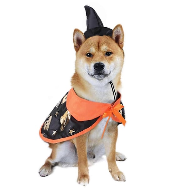 Kat Halloween Kostume Sæt Sød Justerbar Sort Hat Med Kæledyr Halloween Troldmandskappe Til Små Til Store Hunde 3 Størrelser M