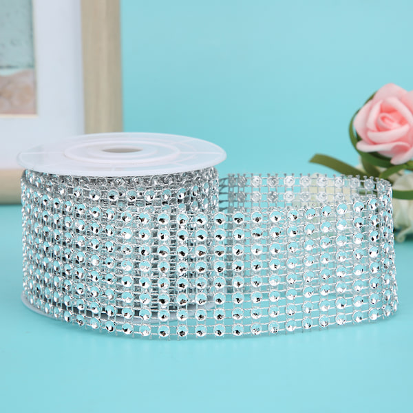 3PCS Rhinestone Mesh Roll Shiny Diamond Wrap Ribbon Trim DIY Hand Made DecorationSilver
