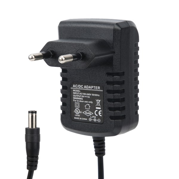 Effektpedal strømforsyningsadapter 9V 1A for elektrisk gitarorgel Keyboardforsterker 100‑240VEU Plugg