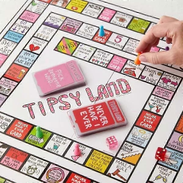 Tipsy Land Brettspill, Drikkespill for fester, Unike rom for å utfordre venner