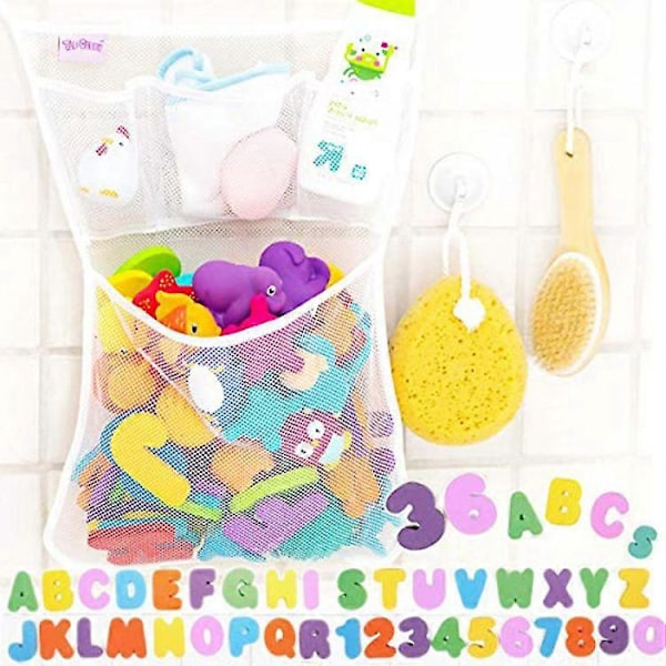 Badleksaksförvaring för babybadleksaker, Hängande badleksakshållare med sugproppar & självhäftande krokar, 14x20 Mesh Nät Duschkorg för Badkarsleksaker, Barnbadrum