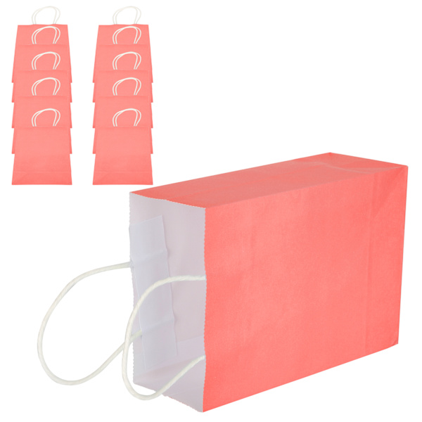10st Bärbar Kraftpapperspåse Förpackning Presentpåse Tillbehör för shopping Födelsedagsfester15 x 8 x 21cm Rosa