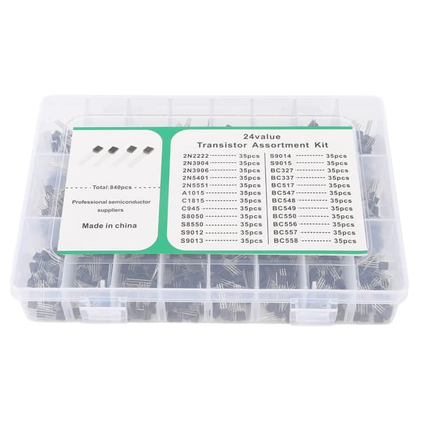 840 stk. BC337 BC549 A1015 Transistor Diode Triode 24 Verdi NPN PNP Strøm Generell Transistor Assortimentsett