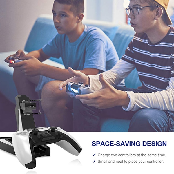 Trådlös handkontrollladdare kompatibel med PS5 laddstation med dubbla USB-portar LED-indikatorladdningsstativ