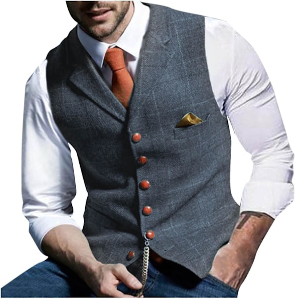 Lattice Slim Fit Business Waistcoat for Men M Gray