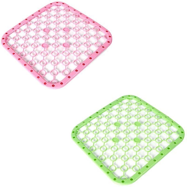 2 Stycken Diskbänksmatta, Diskbänkskydd, Diskbänksbotten i Plast, Frukt- och Grönsaksavloppsmatta Hängande Diskbänk, Grön och Rosa