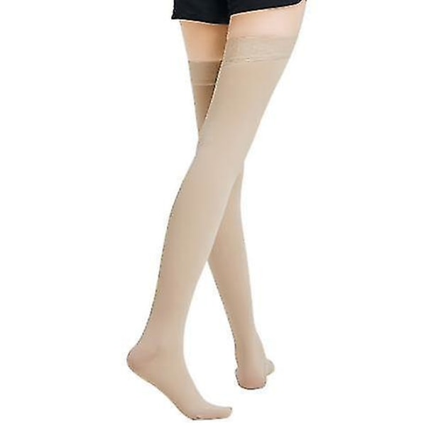 Lårhöga kompressionsstrumpor för åderbråck - 20-30 mmHg, unisex, khaki, all-inclusive