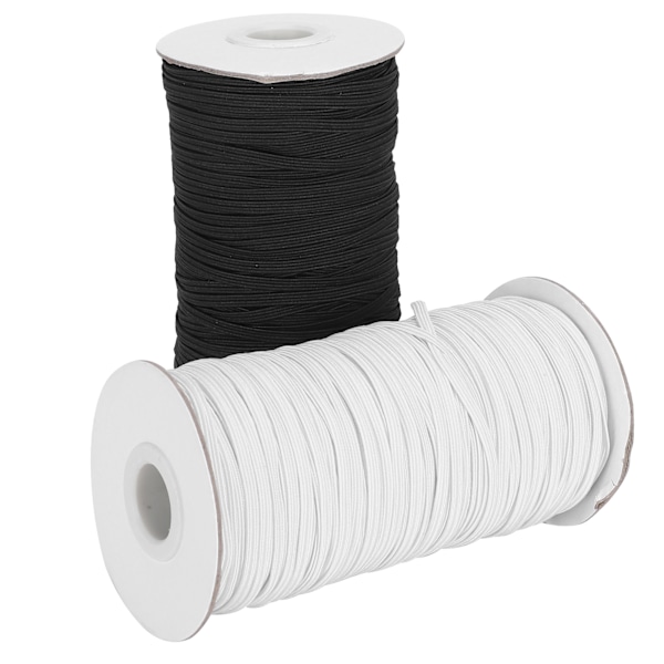 Elastisk bånd flad syning reb snor streng DIY ærme maske fremstilling høj elastisk 100 yard rulle (sort hvid)