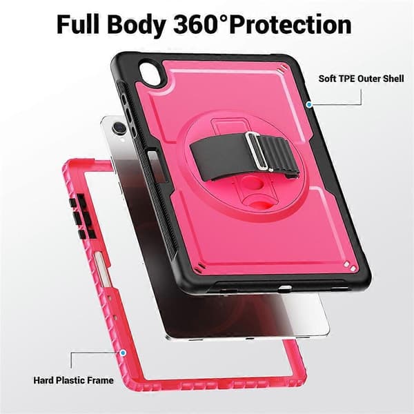 Compatible with Samsung Galaxy Tab S11 Case Hand Strap Stand PC + TPU Tablet Case with Shoulder Strap and Pen Holder Pink