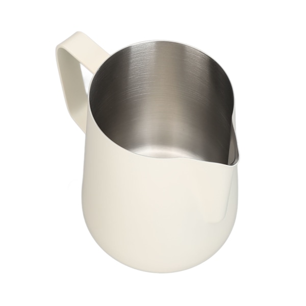 Trekkblomstkopp i rustfritt stål, kunstskumkopp med spiss tut, melkeskummer for kaffeframstilling til hjem og kafé, 600 ml, hvit