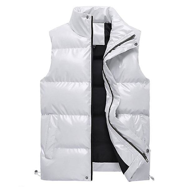 Light Grey Men's Stand Collar Padded Shiny Vest