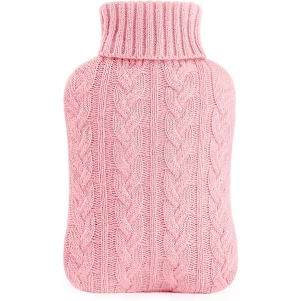 Varmedunk med strikket betræk, 2L Varmedunk til varme og kolde omslag, hånd- og fodvarmer, pink