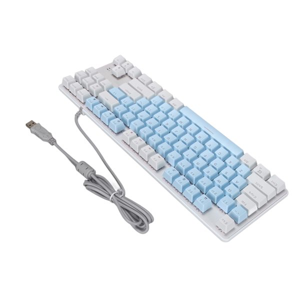 Mekaniskt speltangentbord 87 tangenter Blå switch RGB bakgrundsbelysning USB trådbundet mekaniskt tangentbord för PC Bärbar stationär dator Blå Vit