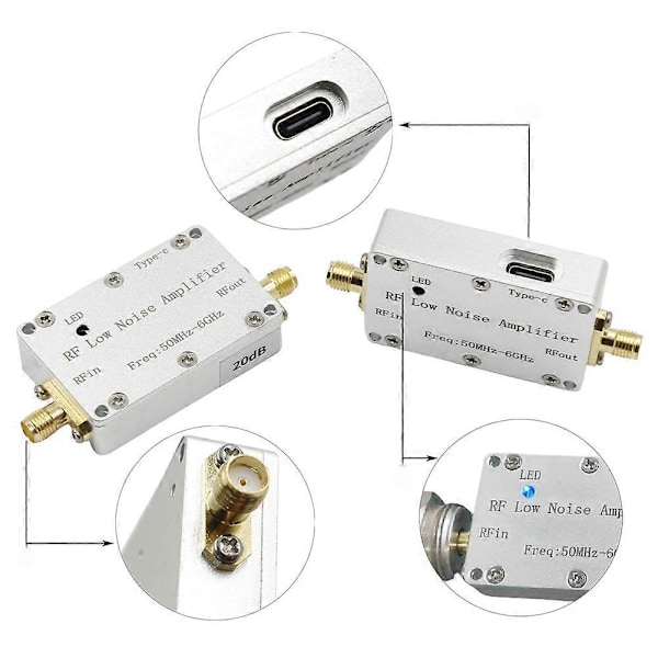 50M-6GHz RF Lavstøyforsterker Høyforsterknings LNA Drivmottaker 20dB