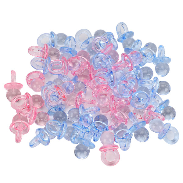 100 Styck Akryl Napp Födelsedagsfest Dekoration Baby dop Lugnande minifärgade leksaker (Transparent Rosa Blå)
