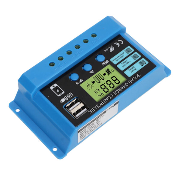 Solcelleladningsregulator 12V 24V Batteri Solpanel Ladningsregulator til Hjem RV 20A