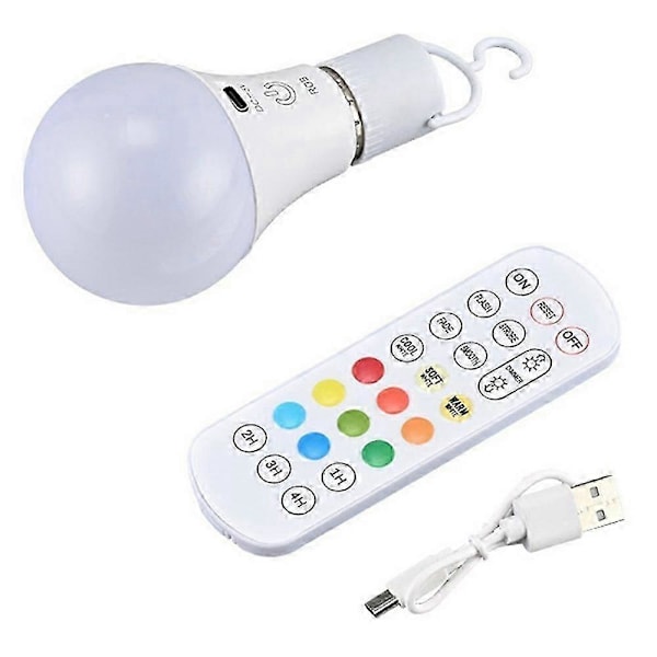 E27 RGB Uppladdningsbar Lampa med Fjärrkontroll och Timer Dimbar Touchkontroll 2700