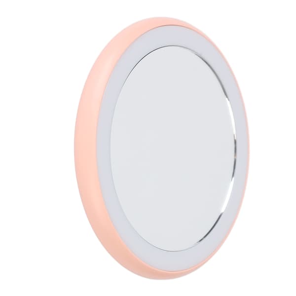 Kompakt Sminkespeil med Lys USB Oppladbar LED Rundt Bærbart Lite Speil Rosa