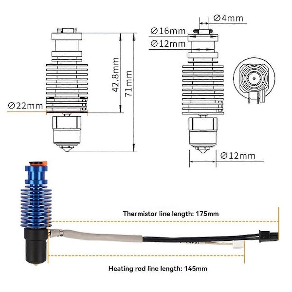 V6 Hotend Kit för Voron 2.4 Prusa 3 CR10 MK3S 24V 60W Varm Ände