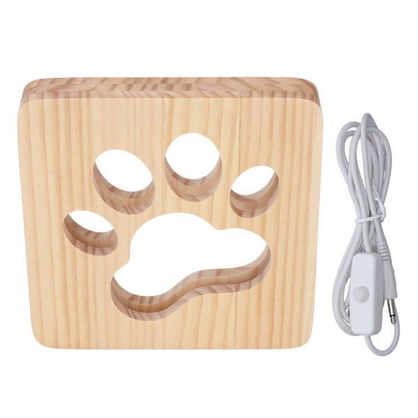 Cat Paw Nattlampa Ihåligt Mjukt ljus Ögonskydd Bärbar 3D trälampa med USB gränssnitt Nattlampa för sovrummet