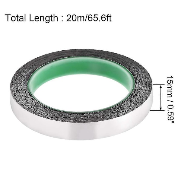 15mm alumiinifolioteippi korkean lämpötilan teippi LVI-laitteisiin, tiivistykseen, kuumien ja kylmien ilmakanavien paikkaamiseen, teippi 20m/65ft (hopea) 1kpl