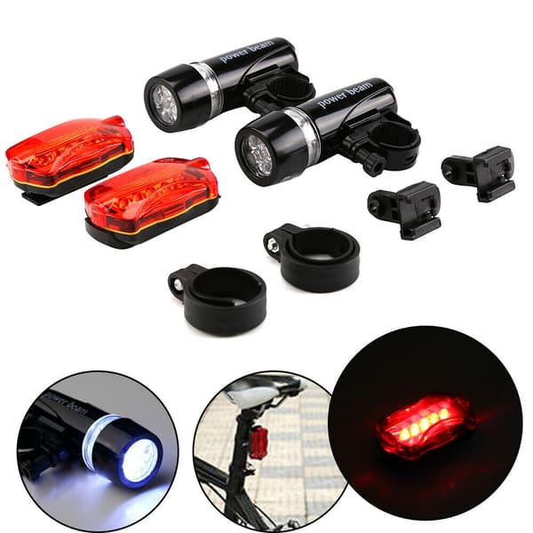 2PCS 5LED-lampor Set Cykelstrålkastare och Bakljus Kit med Fästesäte