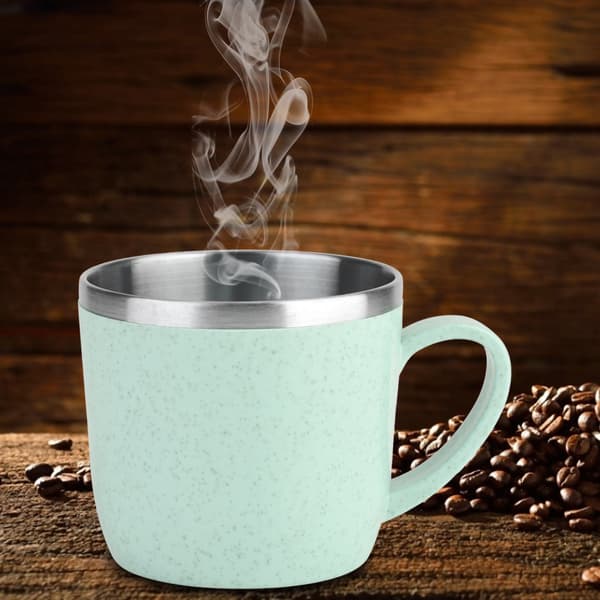 Termoskopp i rustfritt stål og hvetestrå for vann, kaffe, juice, melk (grønn)