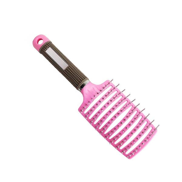 Rækkeventileret hårbørste med kugleformede børstehår, buet ventileret udredningsmassage styling hårbørste til mænd og kvinder, pink