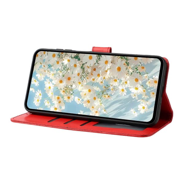 Leather Case with Embossed Daisy Pattern, Wallet Stand, Protective Phone Cover for Samsung Galaxy A56 5G Red