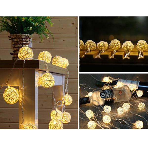 20LED Rattan Ball String Lights Romantisk Dekorativ Fairy Light til udendørs indendørs