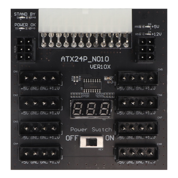 ATX PSU Power Board 5V 12V lähtö 24Pin - 8X 4Pin Plus 2X Voltage Indicator ATX Server Power Board for CHIA Mining